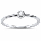 Petite Bezel Round Cubic Zirconia Ring 925 Sterling Silver Choose Color