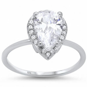 Halo Teardrop Pear Bridal Wedding Engagement Ring Cubic Zirconia 925 Sterling Silver Choose Color