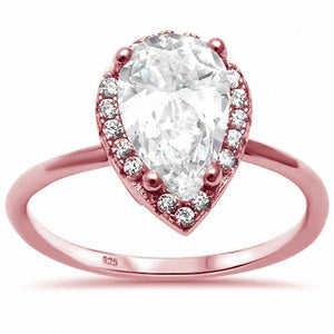 Halo Teardrop Pear Bridal Wedding Engagement Ring Cubic Zirconia 925 Sterling Silver Choose Color