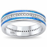 5mm Band Ring Created Opal Round Cubic Zirconia 925 Sterling Silver Triple Row