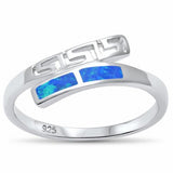 Fashion Bypass Greek Key Ring Band Created Opal 925 Sterling Silver