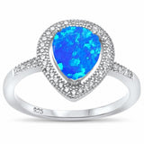 Halo Teardrop Bridal Ring Pear Created Opal Round Cubic Zirconia 925 Sterling Silver Choose Color
