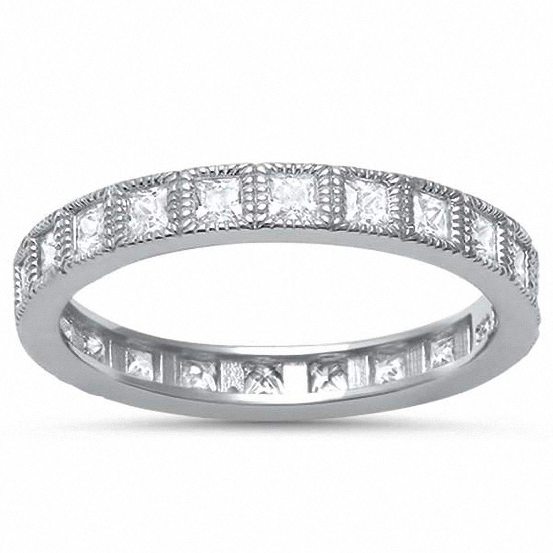 3mm Full Eternity Band Princess Cut Simulated Cubic Zirconia 925 Sterling Silver Choose Color