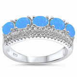 Half Eternity Crown Ring King Quen Round Cubic Zirconia Created Opal 925 Sterling Silver Choose Color