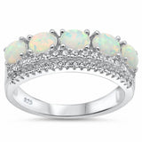 Half Eternity Crown Ring King Quen Round Cubic Zirconia Created Opal 925 Sterling Silver Choose Color