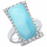 Halo Cocktai Wedding Ring Created Blue Opal Round Cubic Zirconia 925 Sterling Silver Choose Color