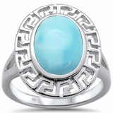 Oval Greek Key Larimar Ring Solid 925 Sterling Silver Choose Color