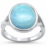 Twisted Shank Oval Simulated Larimar Ring 925 Sterling Silver