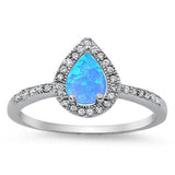 Teardrop Halo Pear Lab Created Opal Round Cubic Zirconia Accent 925 Sterling Silver