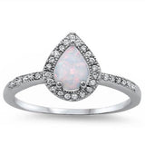 Teardrop Halo Pear Lab Created Opal Round Cubic Zirconia Accent 925 Sterling Silver