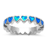 4mm Full Eternity Heart Band Ring Stackable Lab Created Blue Opal 925 Sterling Silver