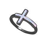 Sideways Cross Ring Lab Created White Opal 925 Sterling Silver Choose Color