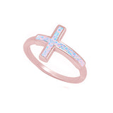 Sideways Cross Ring Lab Created White Opal 925 Sterling Silver Choose Color