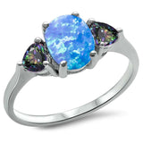 Fashion Promise Ring 3-Stone Oval Lab Created White Opal Heart Simulated Purple Amethyst 925 Sterling Silver - Blue Apple Jewelry