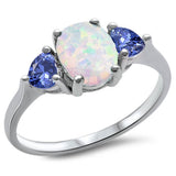 Fashion Promise Ring 3-Stone Oval Lab Created White Opal Heart Simulated Purple Amethyst 925 Sterling Silver - Blue Apple Jewelry