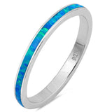 3mm Full Eternity Stackable Band Ring Created Opal 925 Sterling Silver Choose Color - Blue Apple Jewelry