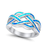 Celtic Infinity Crisscross Ring Band Lab Created Blue Opal 925 Sterling Silver (10mm)