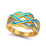 Celtic Infinity Crisscross Ring Band Lab Created Blue Opal 925 Sterling Silver (10mm)
