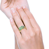 Celtic Infinity Crisscross Ring Band Lab Created Blue Opal 925 Sterling Silver (10mm)