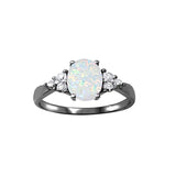 Solitaire Fashion Ring Oval Lab Created Opal Round CZ Accent 925 Sterling Silver