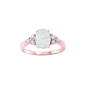 Solitaire Fashion Ring Oval Lab Created Opal Round CZ Accent 925 Sterling Silver