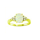 Solitaire Fashion Ring Oval Lab Created Opal Round CZ Accent 925 Sterling Silver