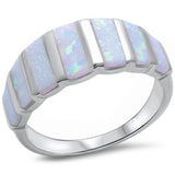 Half Eternity Design Band Ring Created Opal 925 Sterling Silver Choose Color - Blue Apple Jewelry