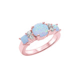 3 Stone Engagement Ring Princess Cut Round Lab Created Opal 925 Sterling Silver (7mm)