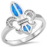 Fleur De Lis Ring Lab Created Blue Opal 925 Sterling Silver - Blue Apple Jewelry