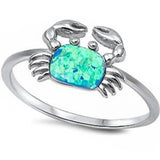 Crab Ring Lab Created Pink Opal 925 Sterling Silver - Blue Apple Jewelry