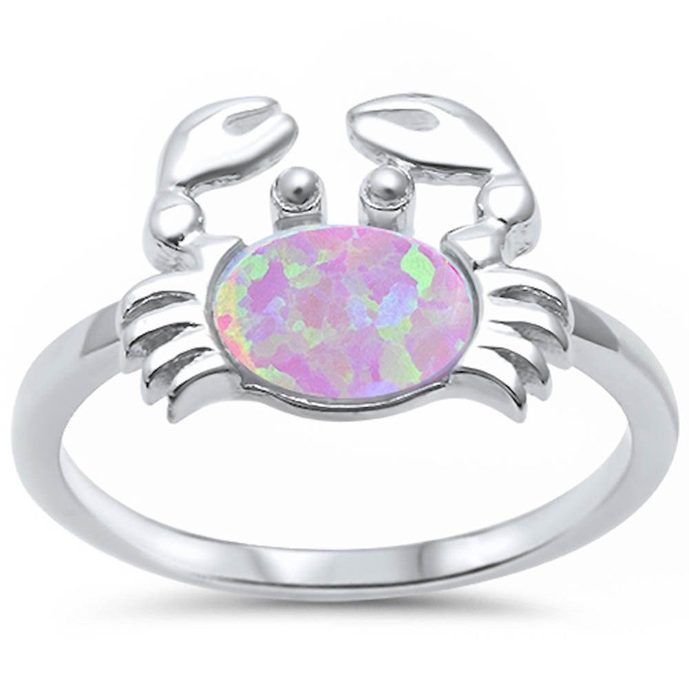 Crab Ring Lab Created Pink Opal 925 Sterling Silver - Blue Apple Jewelry