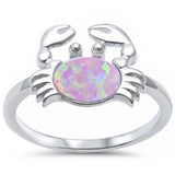 Crab Ring Lab Created Pink Opal 925 Sterling Silver