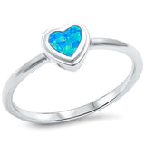 Solitaire Heart Promise Ring Petite Dainty Lab Created Blue Opal 925 Sterling Silver