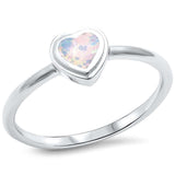 Solitaire Heart Promise Ring Petite Dainty Lab Created Blue Opal 925 Sterling Silver - Blue Apple Jewelry
