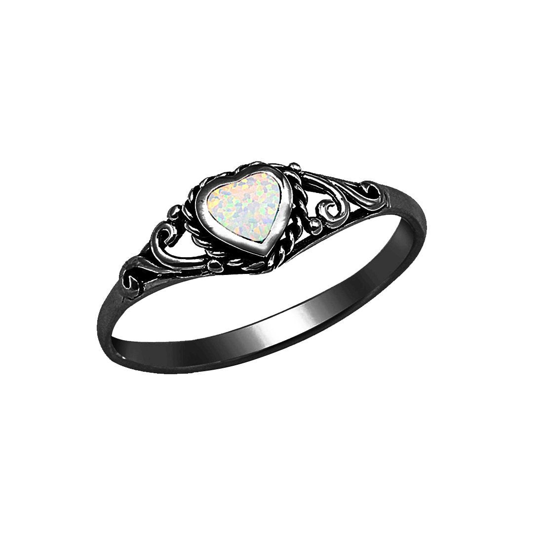 Heart Promise Ring Swirl Created Opal 925 Sterling Silver Choose Coor