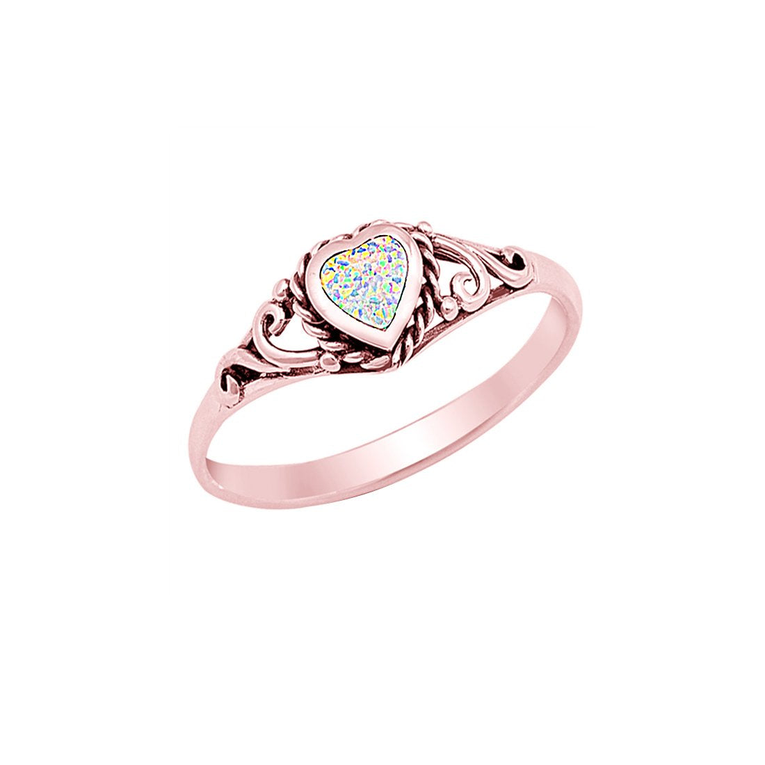 Heart Promise Ring Swirl Created Opal 925 Sterling Silver Choose Coor