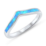 Half Eternity Lab Created Blue Opal Chevron Thumb Ring 925 Sterling Silver