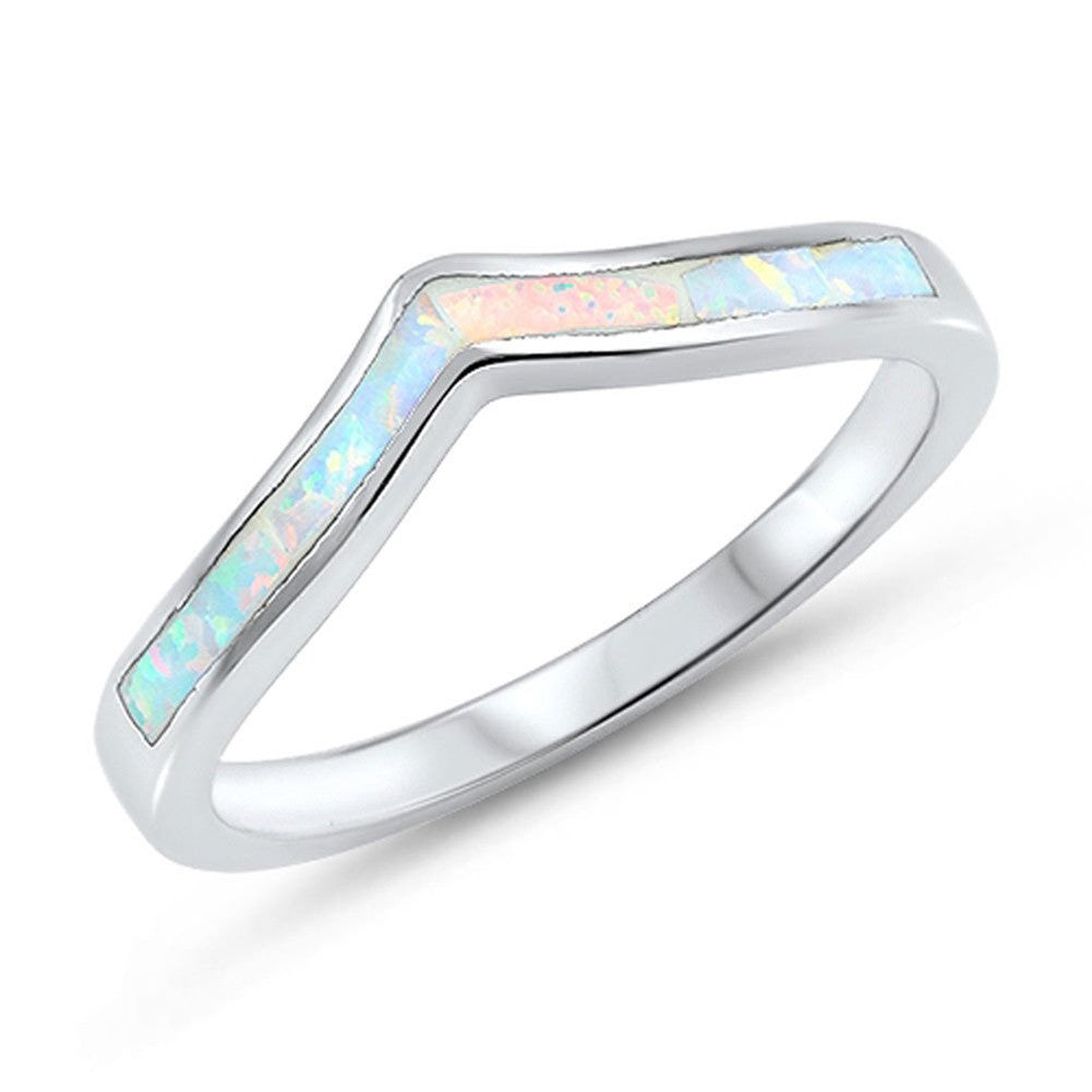 Half Eternity Lab Created Blue Opal Thumb Ring Band Chevron Midi 925 Sterling Silver - Blue Apple Jewelry