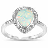 Halo Teardrop Bridal Ring Pear Lab Created Blue Opal Simulated Round Cubic Zirconia 925 Sterling Silver Choose Color