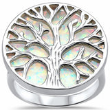 Tree of Life Ring Created Opal Solid Cubic Zirconia 925 Sterling Silver Choose Color