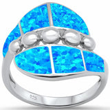 Fashion Ring Lab Created Blue Opal 925 Sterling Silver