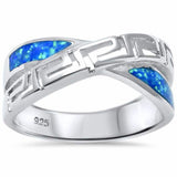 Greek Key Crisscross Infinity Ring Lab Created Opal 925 Sterling Silver (8.3mm)