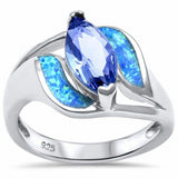 Fashion Ring Marquise Simulated Tanzanite, Lab Created Blue Opal 925 Sterling Silver