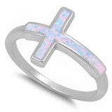 Sideways Cross Ring Lab Created White Opal 925 Sterling Silver Choose Color