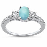 Oval Larimar Ring Round Cubic Zirconia 925 Sterling Silver Choose Color