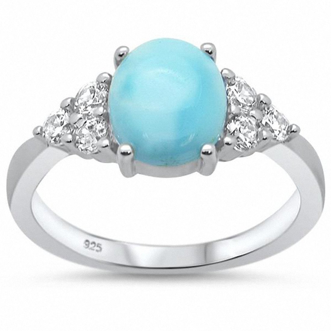 Petite Dainty Solitaire Ring Round Simulated Larimar 925 Sterling Silver
