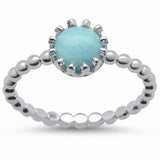 Solitaire Fashion Ring Bead Ball Band Crown Round Simulated Larimar .925 Sterling Silver