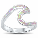 Wave Ring Band Swirl Lab Created Pink Opal Black Gold Rhodium Plated 925 Sterling Silver
