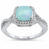 Halo Fashion Twist Infinity Shank Ring Cushion Lab Created Larimar Round CZ 925 Sterling Silver