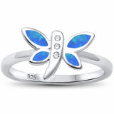 Dragonfly Ring Round Cubic Zirconia Created Opal 925 Sterling Silver Choose Color